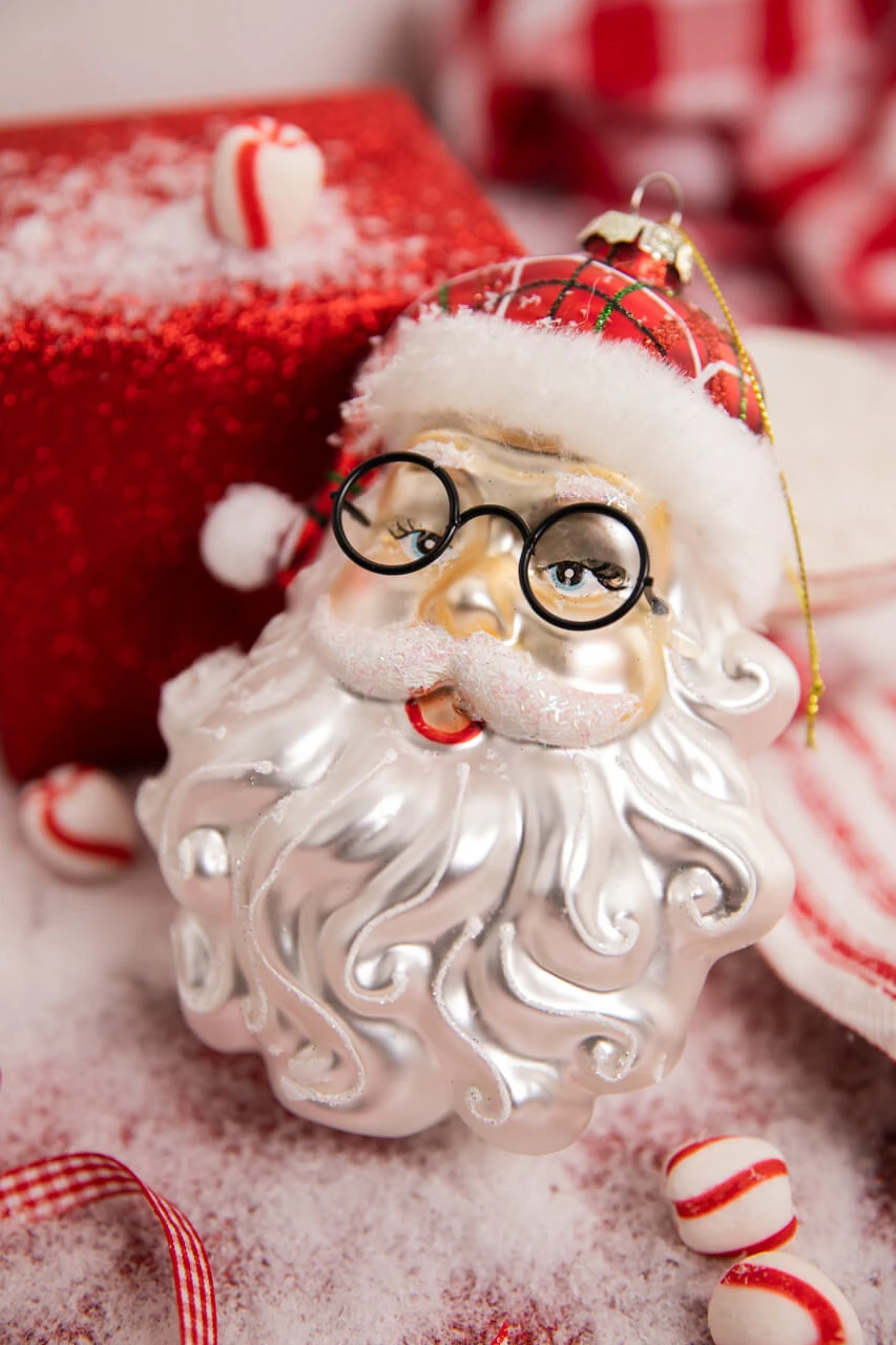 6.5β Retro Glass Santa Face With Glasses Ornament - Image 2
