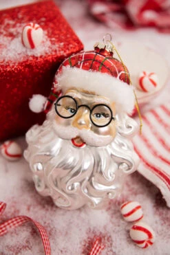 6.5β Retro Glass Santa Face With Glasses Ornament
