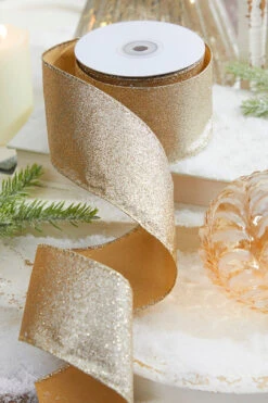 2.5" X 10 Yard Glitter Champagne Wired Ribbon