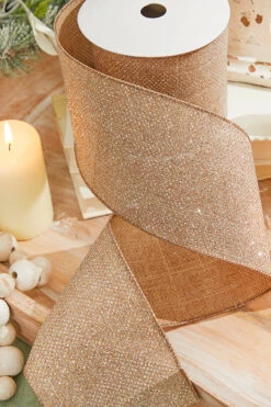 4” X 10 Yard Glittered Linen Ribbon