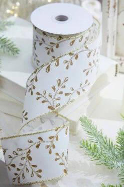 2.5" X 10 Yard Ivory & Gold Vine Wired Ribbon