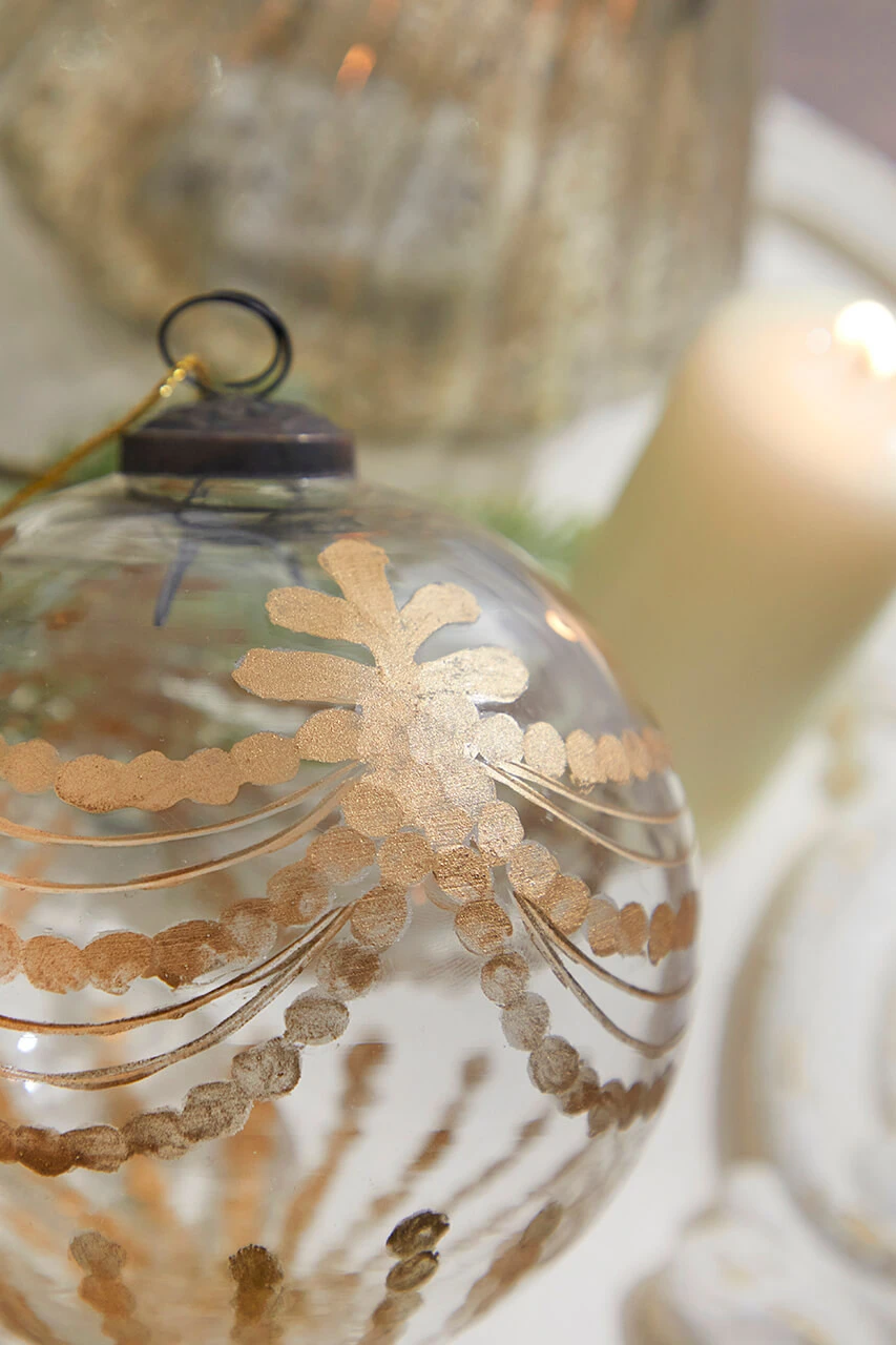 5" Etched Golden Garland Glass Ornament - Image 2