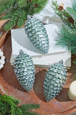 6.5" Snowed Pine Cone Ornament - Set Of 3