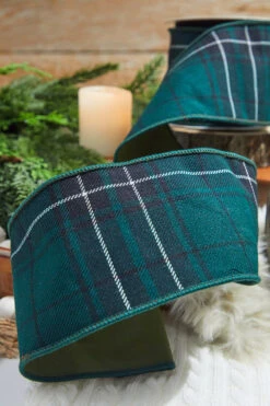 4" X 5 Yard Hunter Green Plaid Checks Tafetta Ribbon