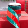 4" X 10 Yard Green With Red Stripe Silk Dupioni Wired Ribbon