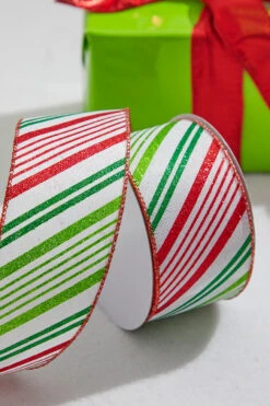 2.5” X 10 Yard Glitter Candy Stripe Woven Ribbon