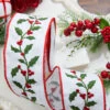 4” X 5 Yard Holly Berry & Vine Embroidered Canvas Ribbon