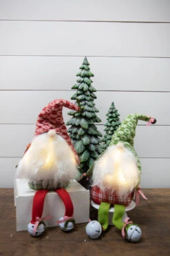 18” B/O Lighted Plush Holiday Gnome Shelf Sitter With Bells