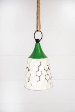 9โ White/Green Metal Bell Ornament