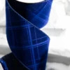4” X 10 Yard Midnight Blue Embossed Plaid Velvet Wired Ribbon