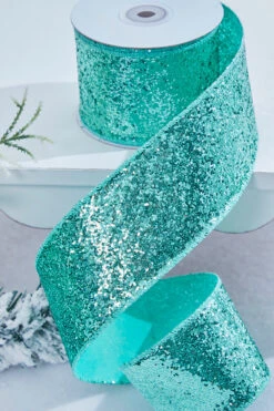 2.5" X 10 Yard Mint Green Glitter Wired Ribbon