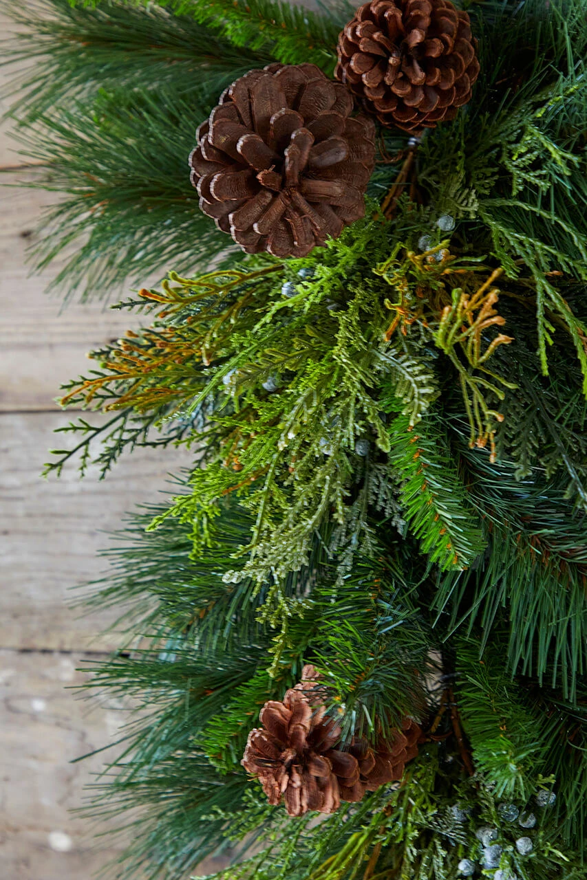 32" Deep Woods Mix Greens With Pinecones Teardrop - Image 2