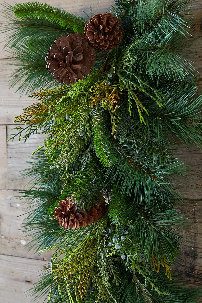 32" Deep Woods Mix Greens With Pinecones Teardrop - Image 3