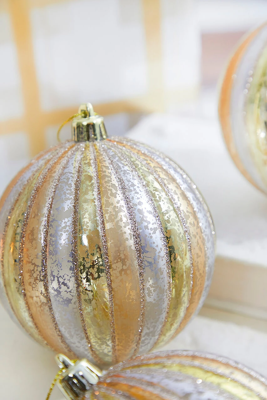 4" Gold/Silver Stripe Mercury Ball Ornament Box - Set Of 4 - Image 2