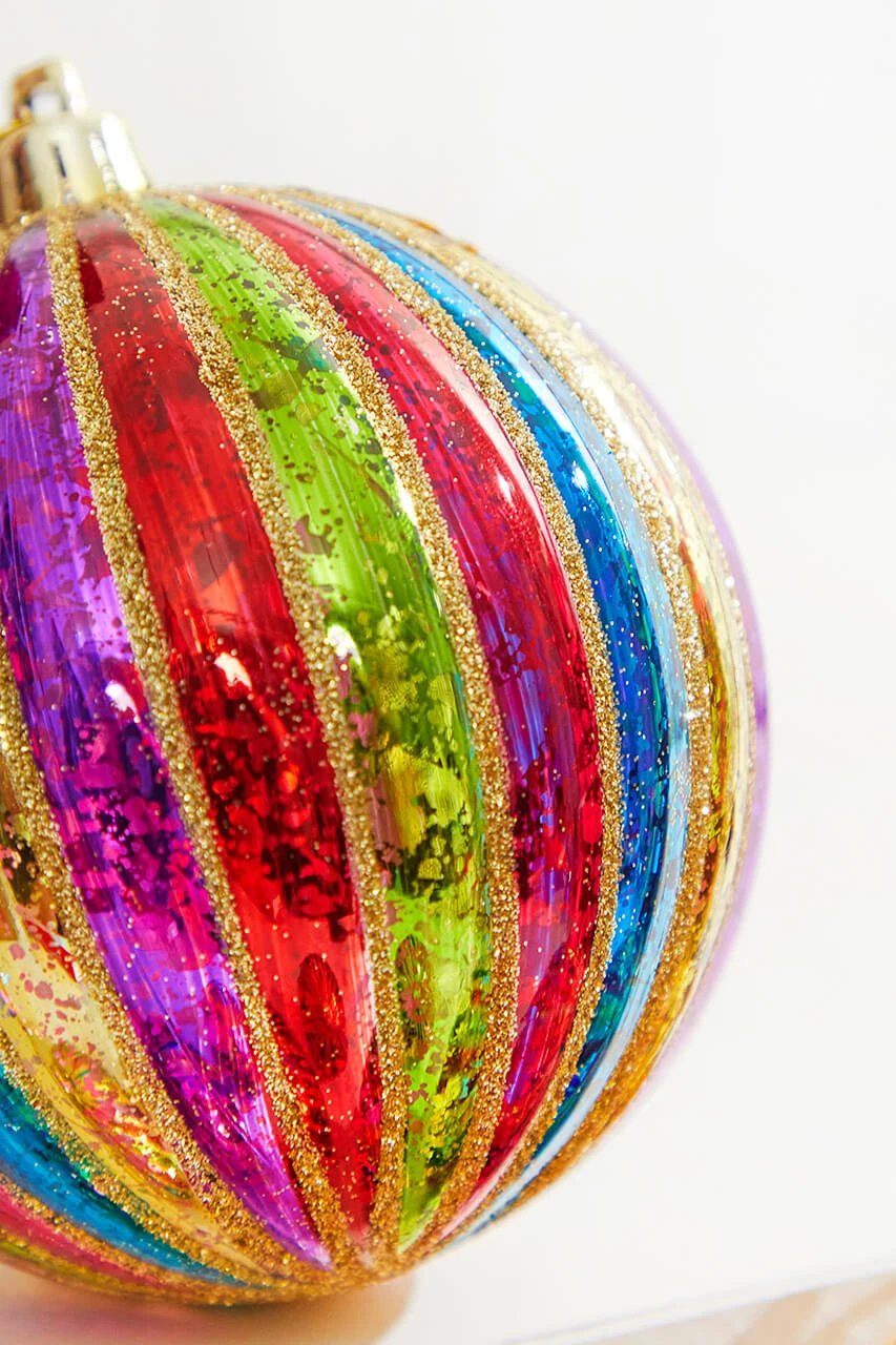 4" Multi Color Stripe Mercury Ball Ornament - Set Of 4 - Image 2