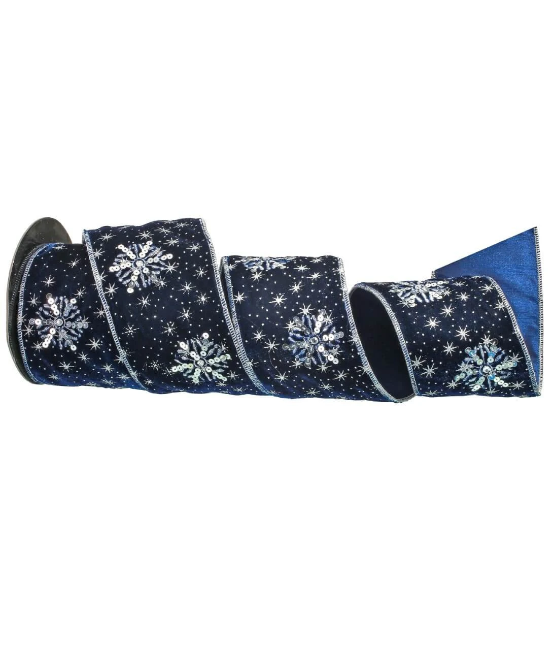 4” X 5 Yard Winter’s Night Snowflake Velvet Ribbon Navy - Image 3