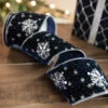 4” X 5 Yard Winter’s Night Snowflake Velvet Ribbon Navy