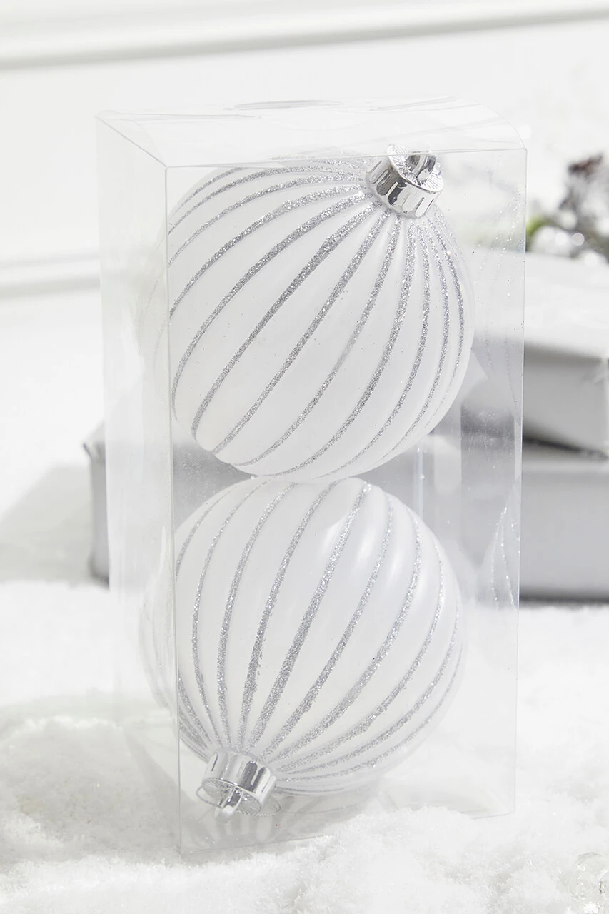 4.5β Opaque Silver Glitter-Lined Ball Ornaments - Set Of 2 - Image 2