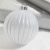 4.5” Opaque Silver Glitter-Lined Ball Ornaments - Set Of 2