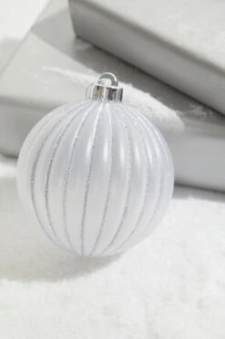 4.5” Opaque Silver Glitter-Lined Ball Ornaments - Set Of 2
