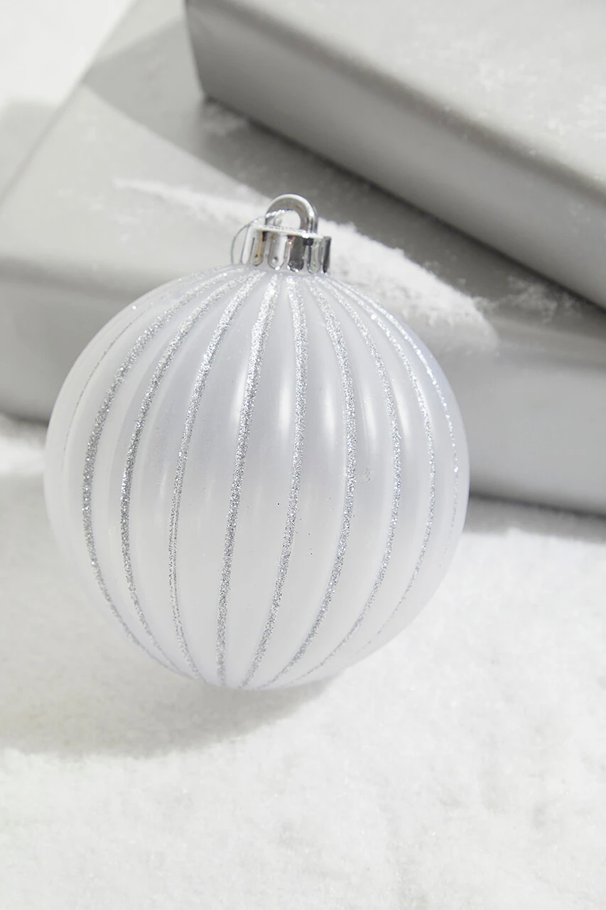 4.5β Opaque Silver Glitter-Lined Ball Ornaments - Set Of 2