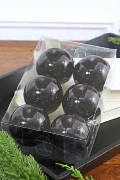 3" Shiny Black Ball Ornaments - Set Of 6