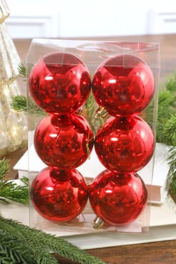 3" Shiny Red Ball Ornaments - Set Of 6