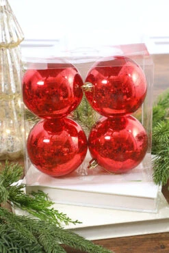 3.5” Red Mercury Ball Ornaments - Set Of 4