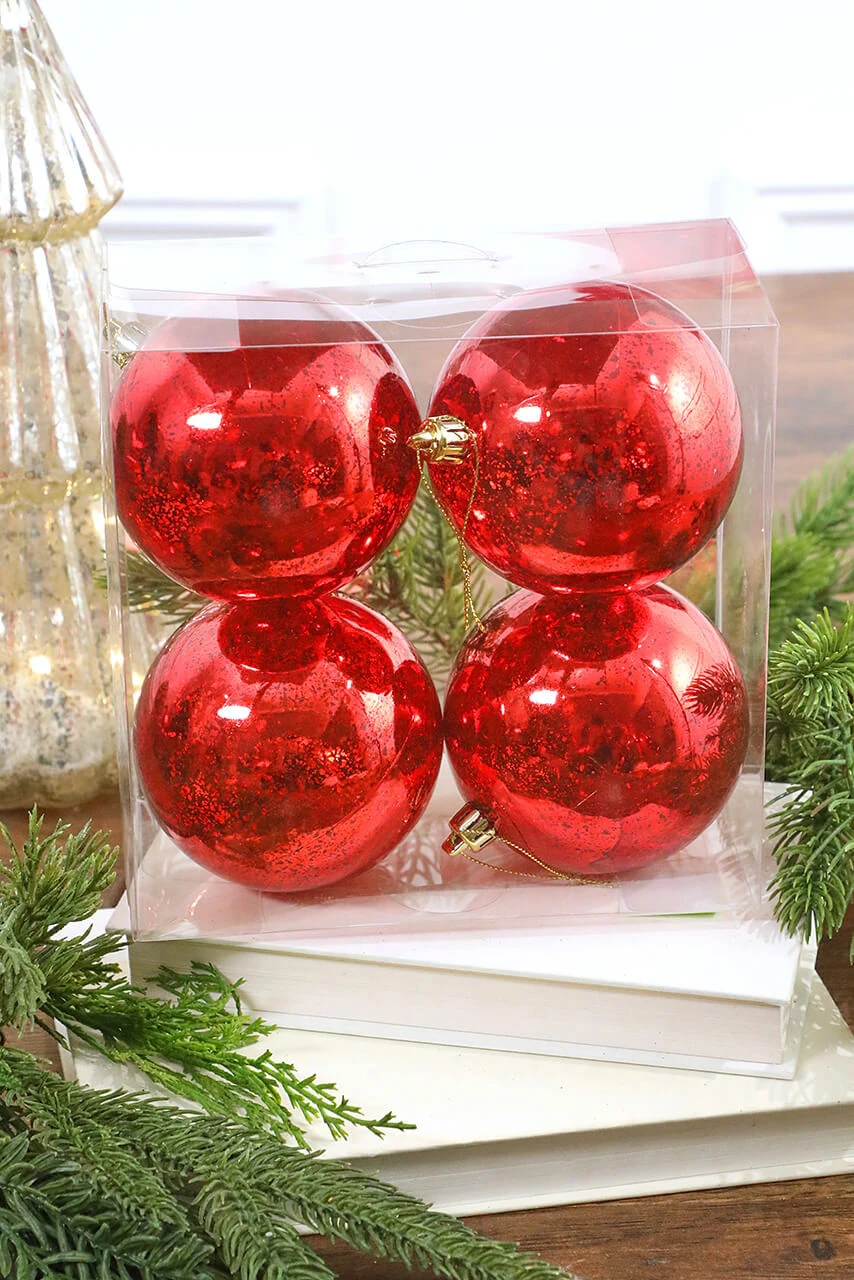 3.5β Red Mercury Ball Ornaments - Set Of 4