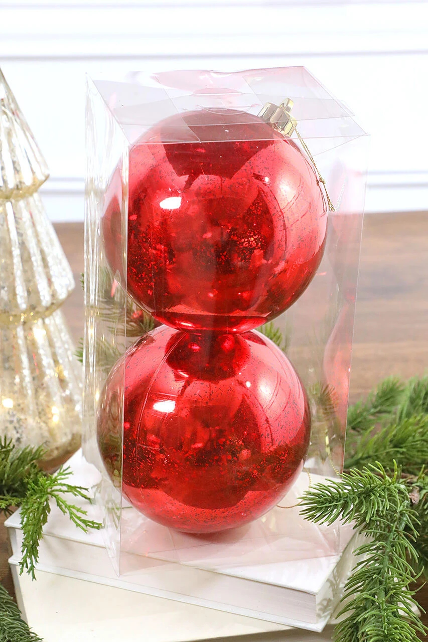 5β Red Mercury Ball Ornaments - Set Of 2