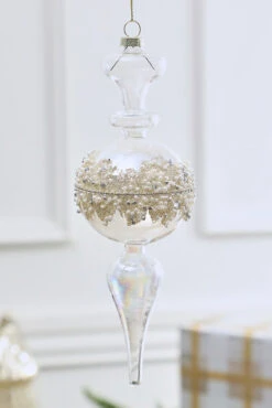 8.5” Glass Glitter Pearl Finial Ornament