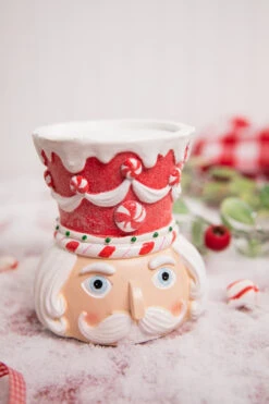 5.5β Red & White Resin Peppermint Nutcracker Candle Holder