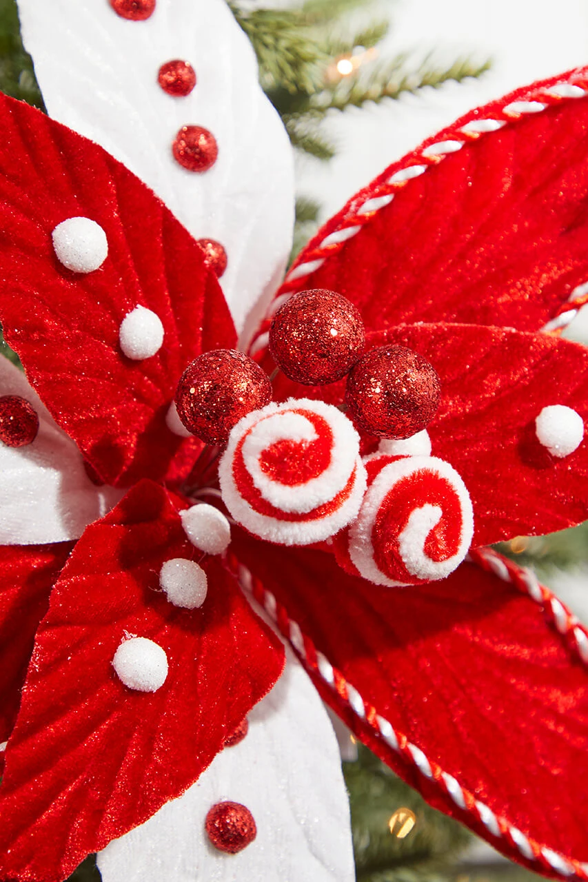 24β Velvet Candy Cane Poinsettia Stem - Image 2