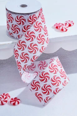 2.5" X 10 Yard Peppermint Swirl Wired Ribbon