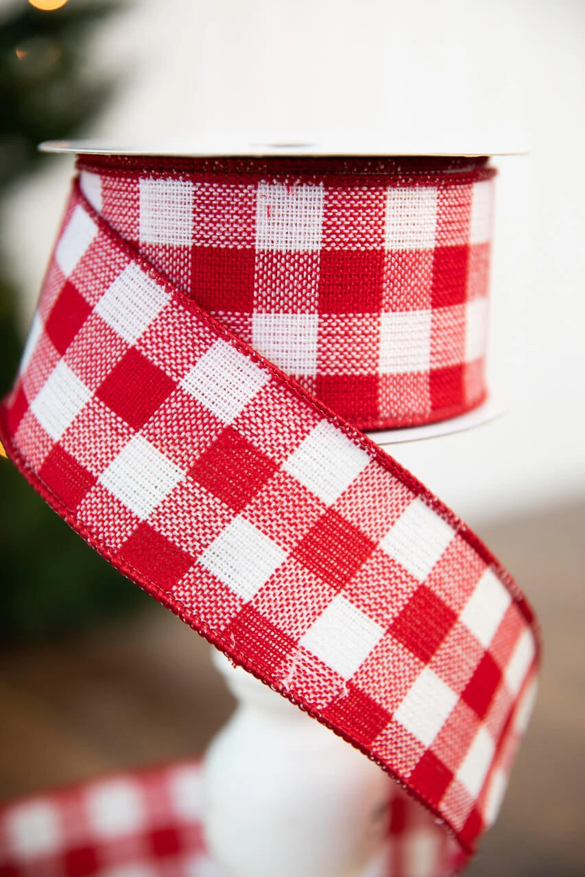 2.5β X 10 Yard Red/White Double Side Check Ribbon - Image 2