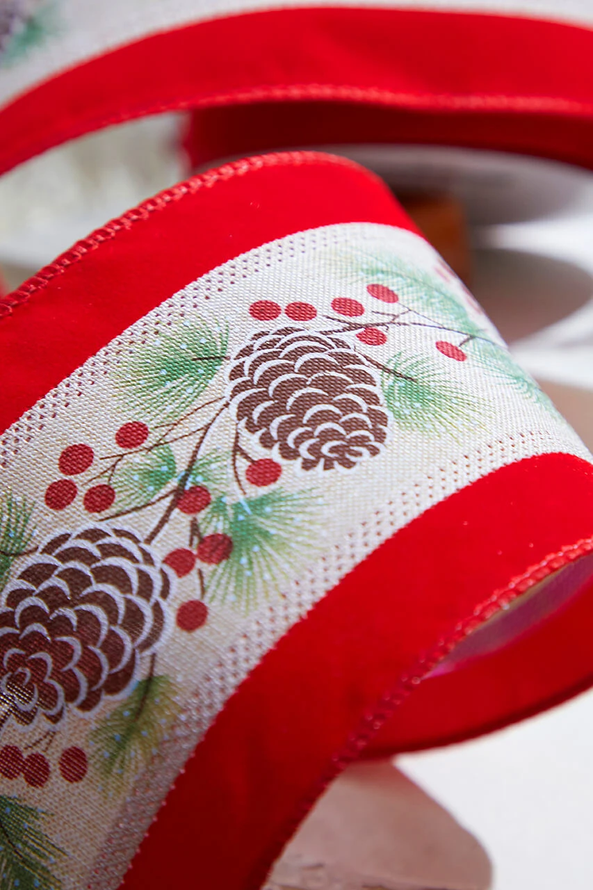 4" X 10 Yard Pinecone And Berry Wired Ribbon - Image 2