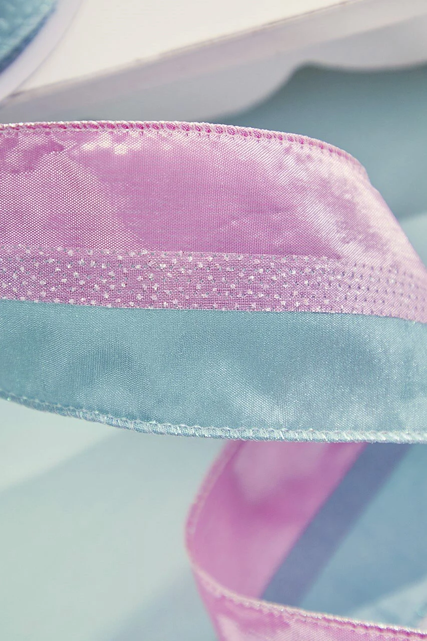 2.5" X 10 Yard Pink & Mint Wired Ribbon - Image 2