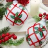 7" Glass Weave And Holly Ball/Finial Ornament