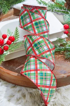 2.5" X 10 Yard Red And Green Diagonal Stripe Wired Ribbon