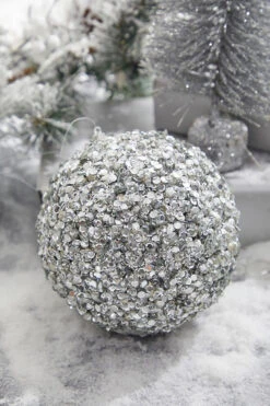 5” Platinum Sequins & Jewels Ball Ornament