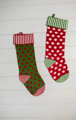 21” Cable Knit Elf Stripe & Polka Dot Stocking