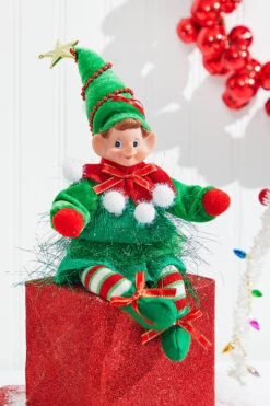 11" Bendable Elf With PomPom Ornament