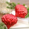 6” Red Matte Diamond - Onion Finial - Set Of 2