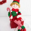 35” Velvet & Sparkles Retro Sitting Elf