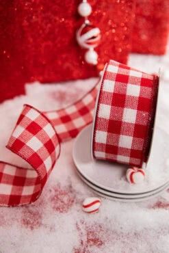 2.5” X 10 Yard Red/White Double Side Check Ribbon