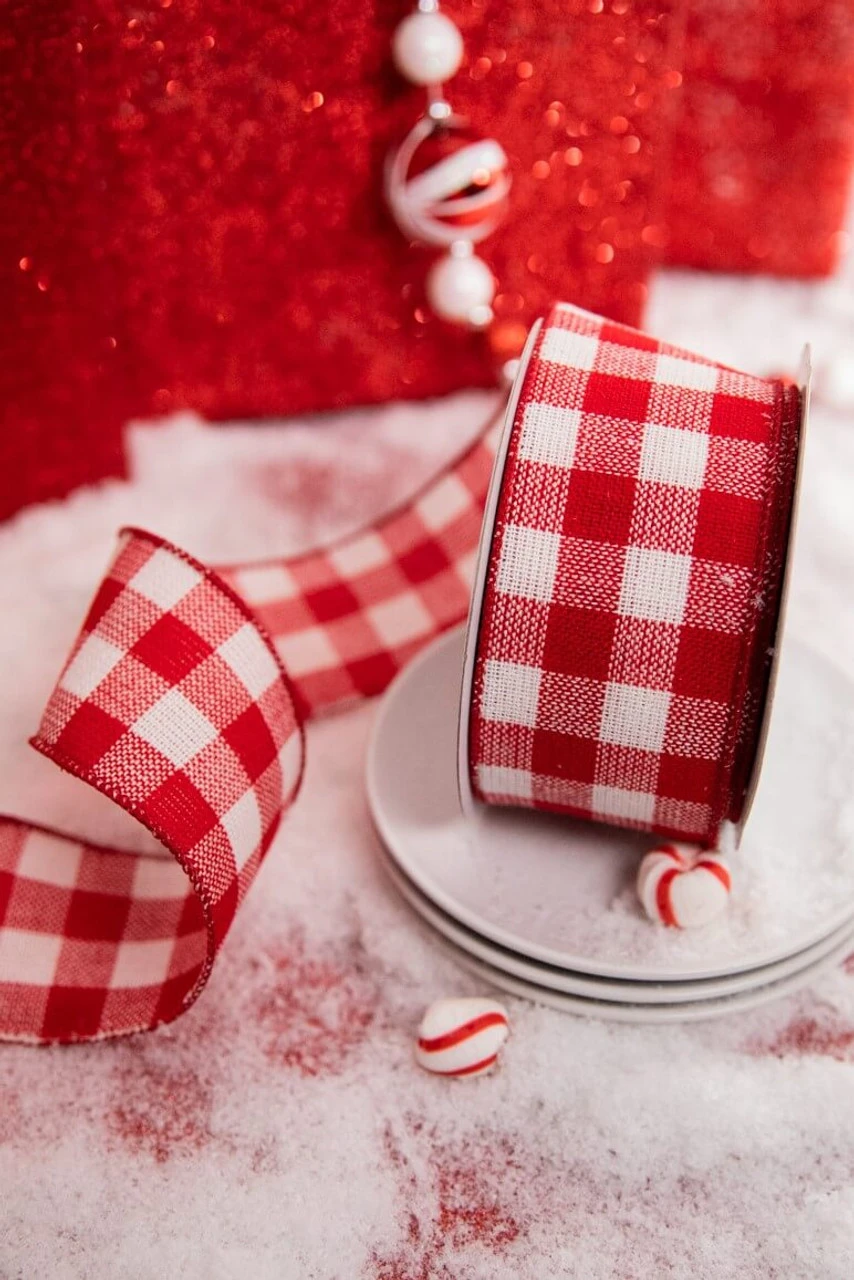 2.5β X 10 Yard Red/White Double Side Check Ribbon