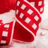 4” X 10 Yard Red And White Fur Edge Check Stripe Velvet Ribbon RDWH