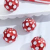 4" Red/White Mercury Glitter Dot Ball - Set Of 4