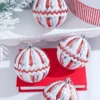 4" Red/Silver/White Mercury Ridged With Zigzag Stripe Ball - Set Of 4