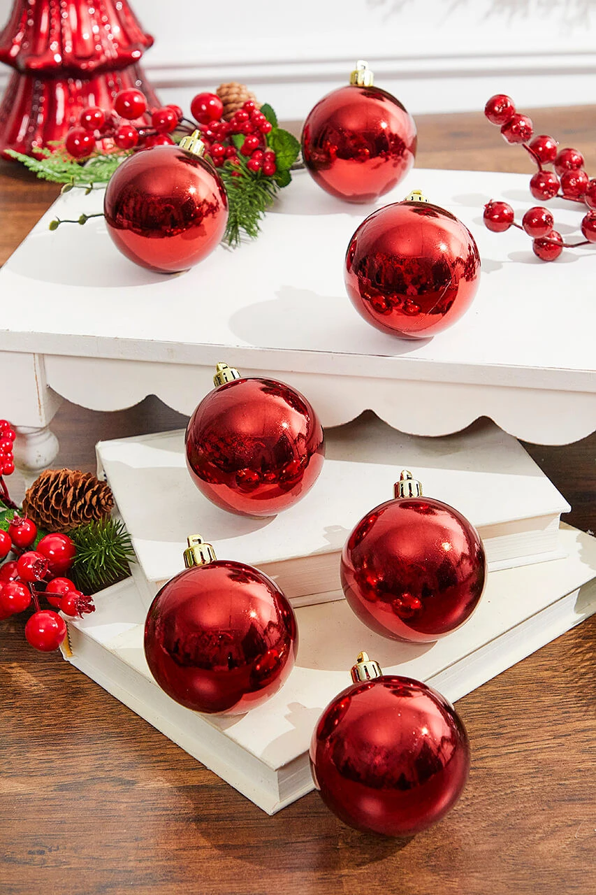 2.5โ Burgundy Shiny Ball Ornaments - Set Of 12